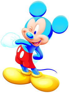 Winking Mickey Mouse in classic red shorts